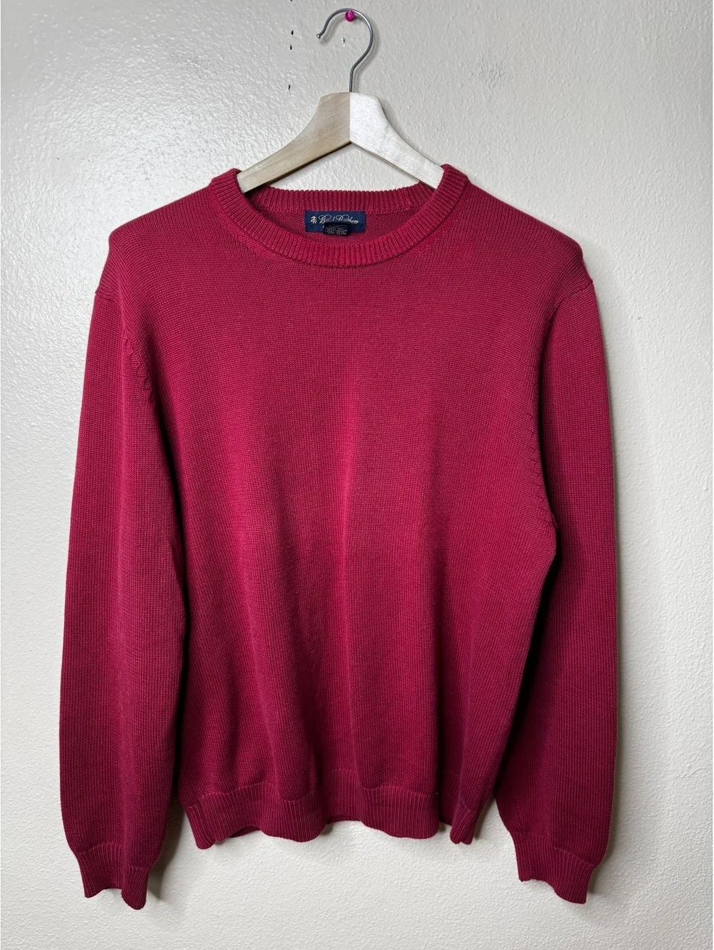 Brooks Brothers Crewneck Sweater Mens Medium Burgundy Knitted Pullover Preppy